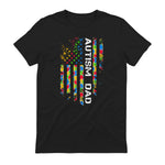 Autism Dad Awareness American Flag USA T-Shirt in Black - back view