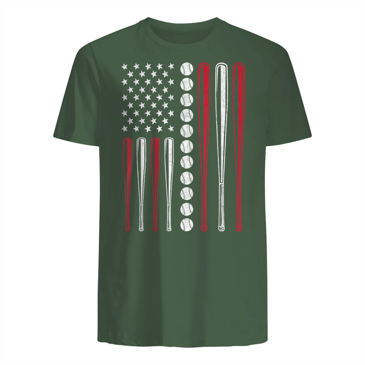 Patriotic Baseball Fourth of July USA Flag T-Shirt in Military Green - back view