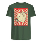 Vintage Japanese Cat Kawaii Cat Lover Meowing Tshirt in Military Green - back view