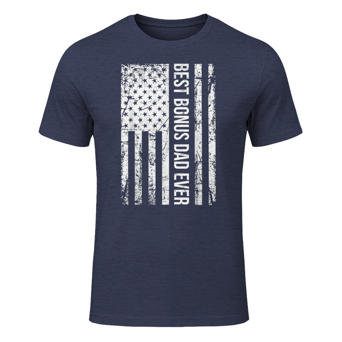 Step Dad Best Bonus Dad Ever For Stepdad American Flag in Heather Navy - front view