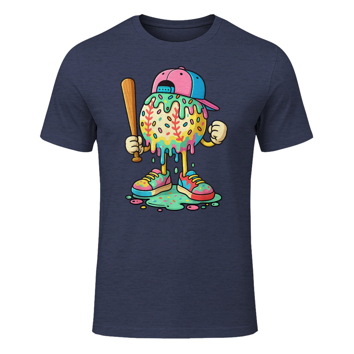Baseball Drip for Boys Ice Cream Drip Baseball Sport T-Shirt in Heather Navy - front view