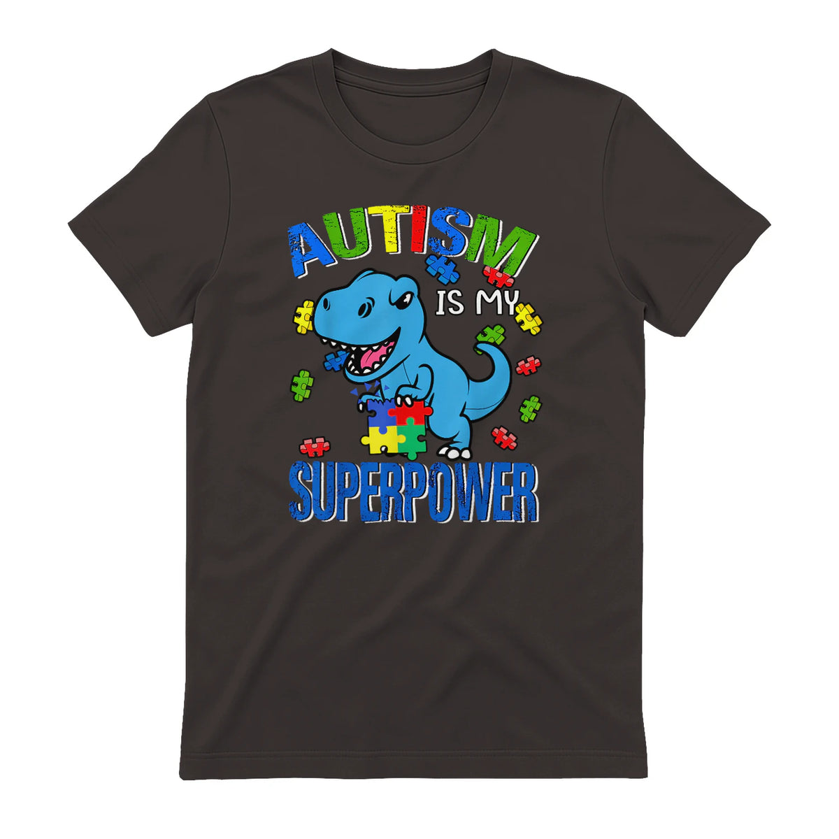 Kids Autism Awareness is My Superpower Boys in Dark Chocolate - back view
