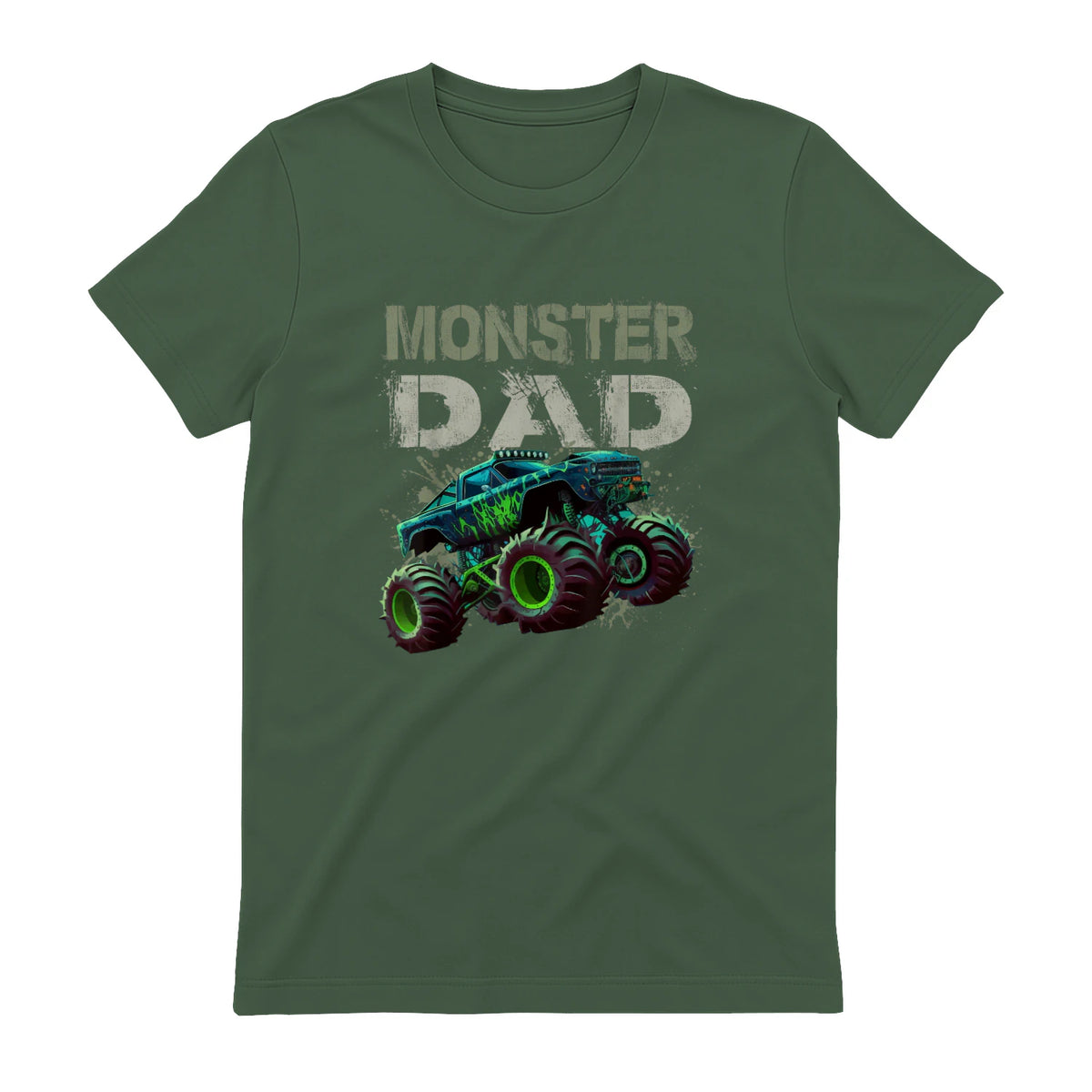 Monster Truck Dad T-Shirt in Military Green - back view
