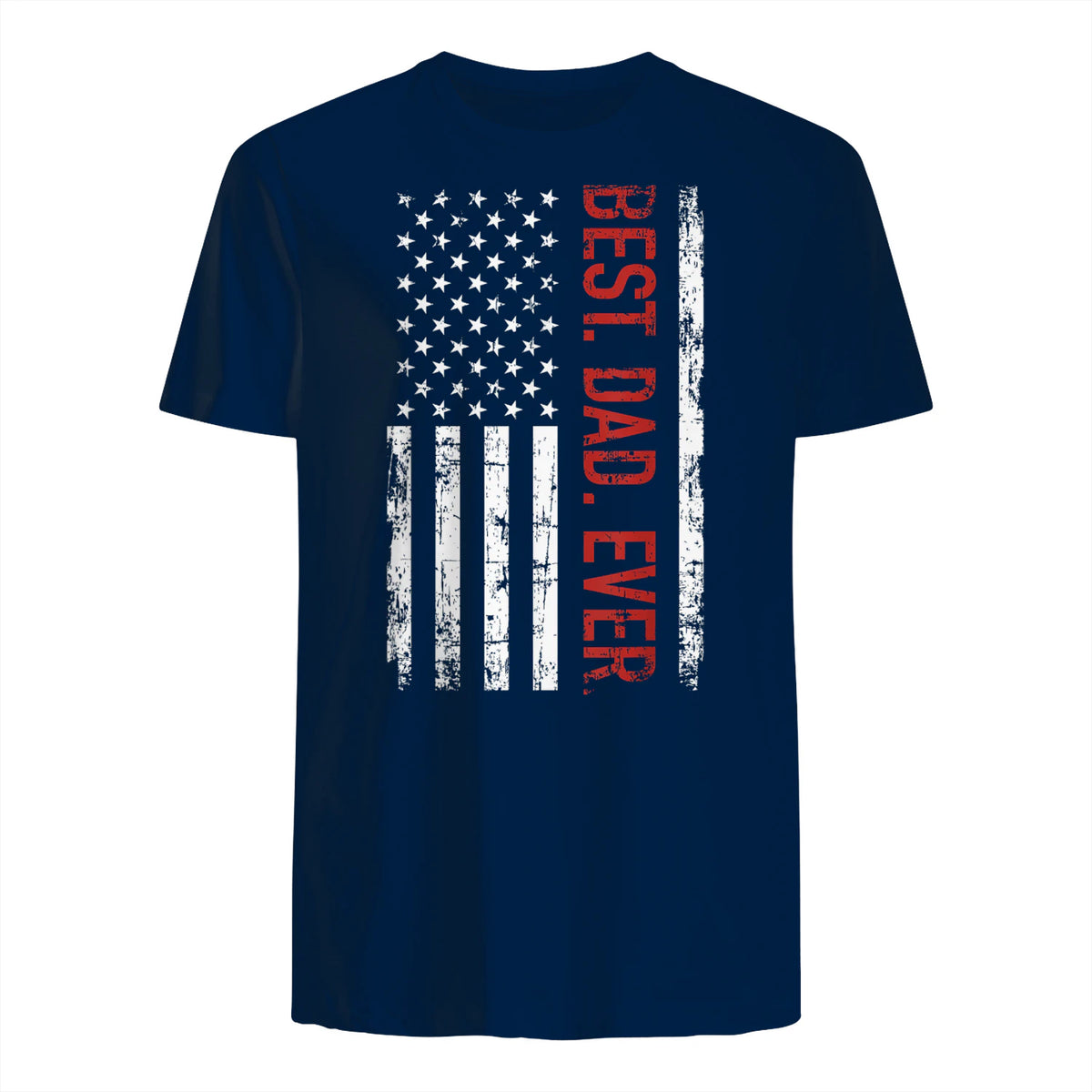 Best dad ever US american flag gift for father's day Short Sleeve in Navy - back view