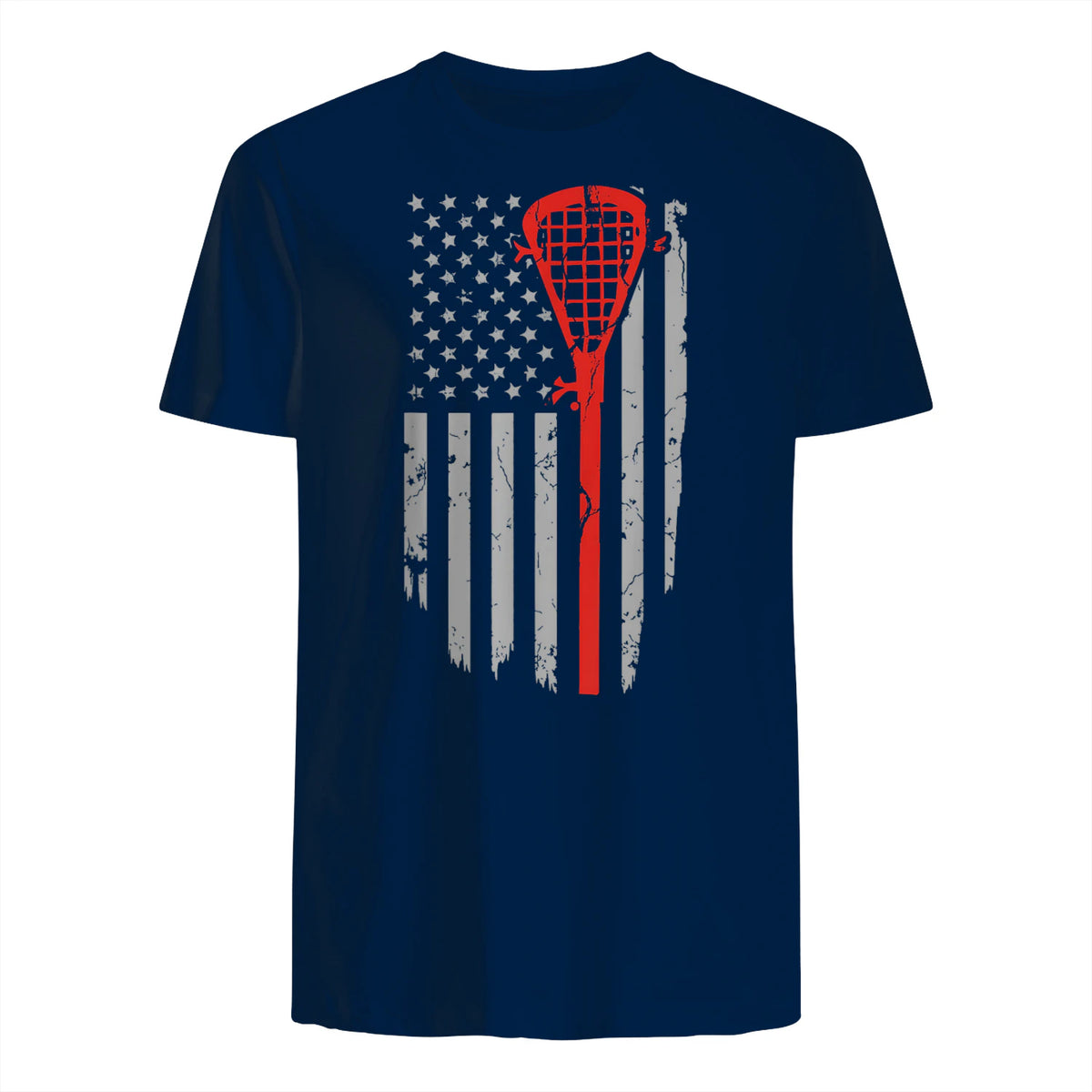 Vintage American Flag Lacrosse Youth Apparel, Boys Men USA T-Shirt in Navy - back view