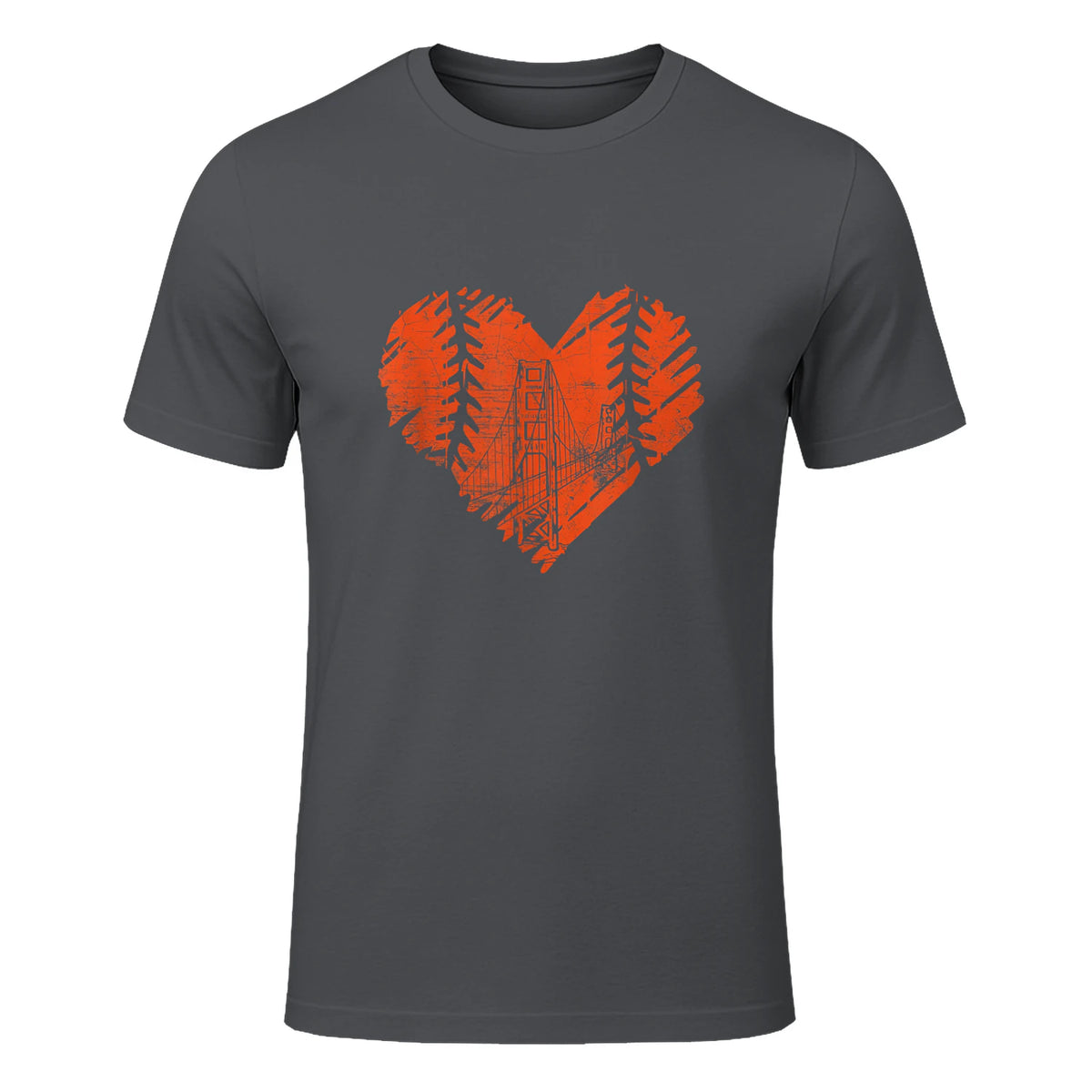 US State San Francisco Baseball Vintage Heart T-Shirt in Charcoal - front view