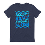 Accept Adapt Advocate Autism Awareness T-Shirt in Heather Navy - back view