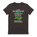 Flat Earth Society T Shirt Turtle Elephants Men Women Gift in Dark Chocolate - back view