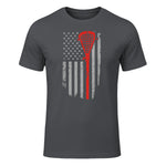 Vintage American Flag Lacrosse Youth Apparel, Boys Men USA T-Shirt in Charcoal - front view