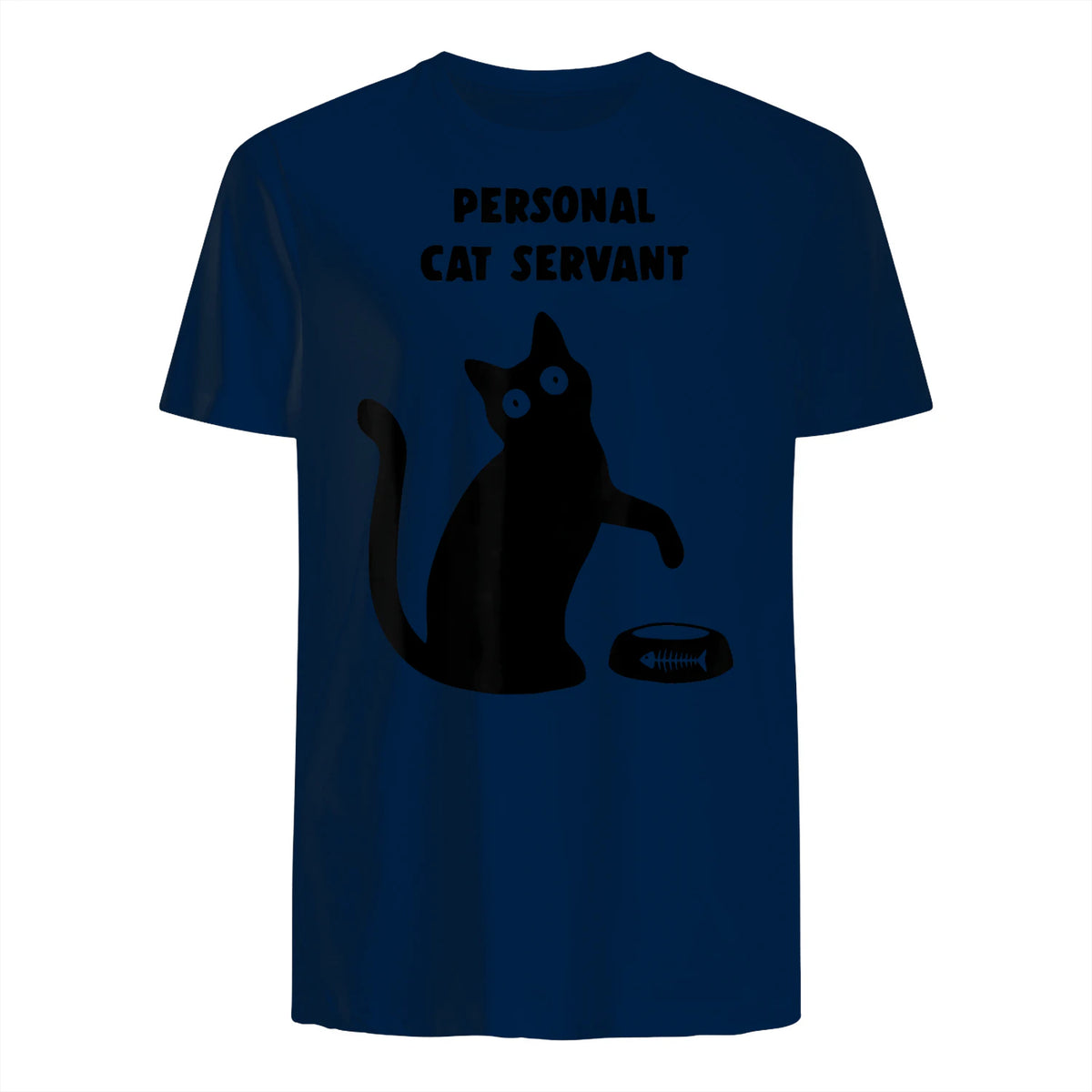 Personal Cat Servant Shirt Funny Black Cat Lover Gift in Navy - back view