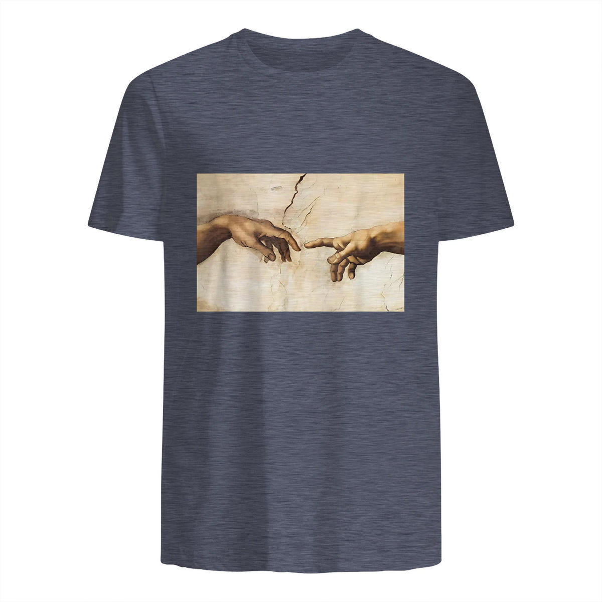 Creation of Adam Michelangelo Die Erschaffung Adams Kunst in Heather Navy - back view