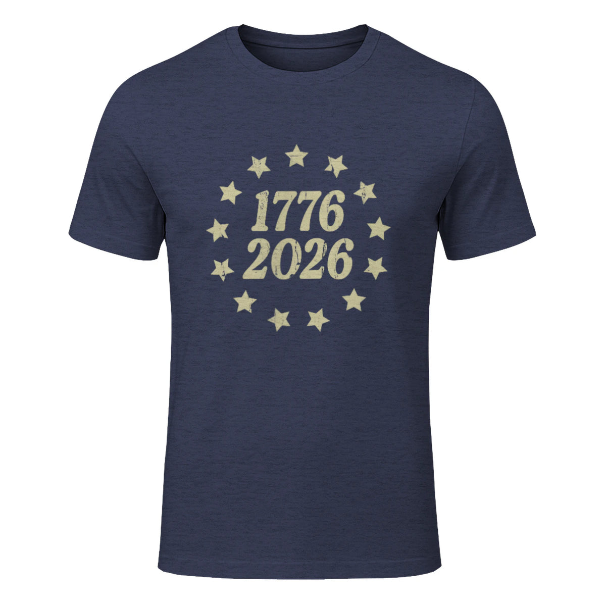 American Flag Front and Back Anniversary T-Shirt in Heather Navy - front view