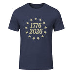 American Flag Front and Back Anniversary T-Shirt in Heather Navy - front view
