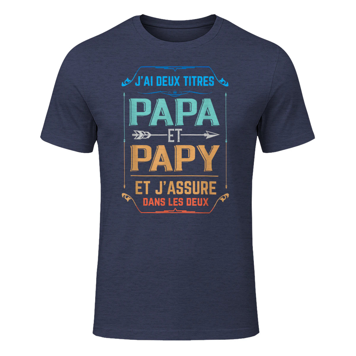 Deux Papa J'Ai et Papy Titres Grand Père in Heather Navy - front view