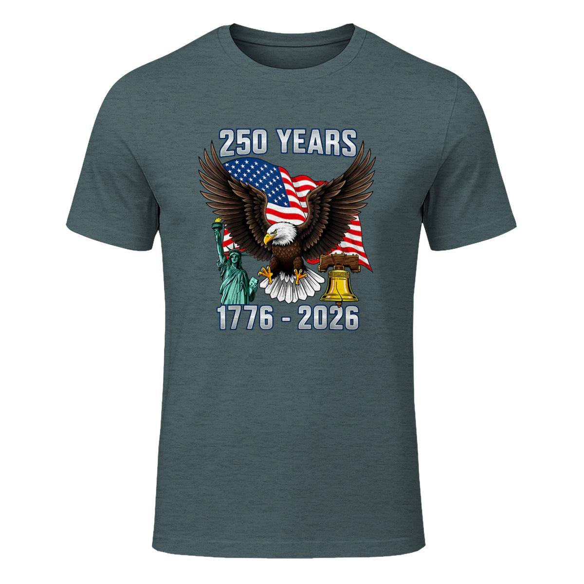 American Flag Fourth of July Anniversary T-Shirt in Dark Heather - front view