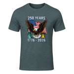American Flag Fourth of July Anniversary T-Shirt in Dark Heather - front view