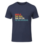 Retro Uncle the Man the Myth the Bad Influence in Heather Navy - front view