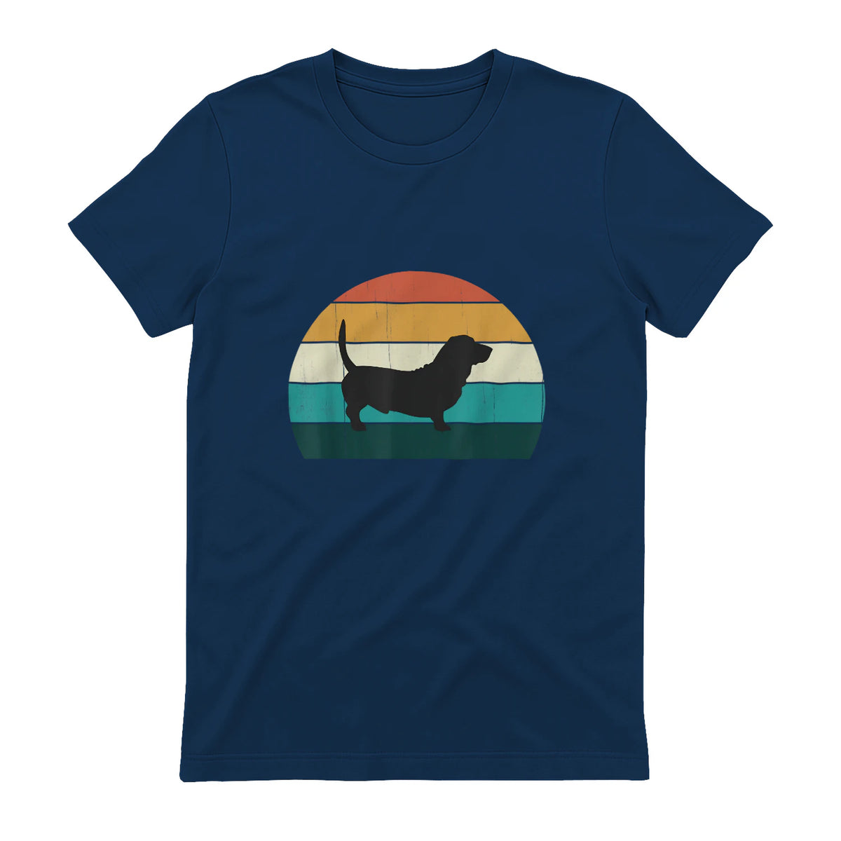Basset Hound rétro Amant Vintage Sunset Dog & Puppy in Navy - back view