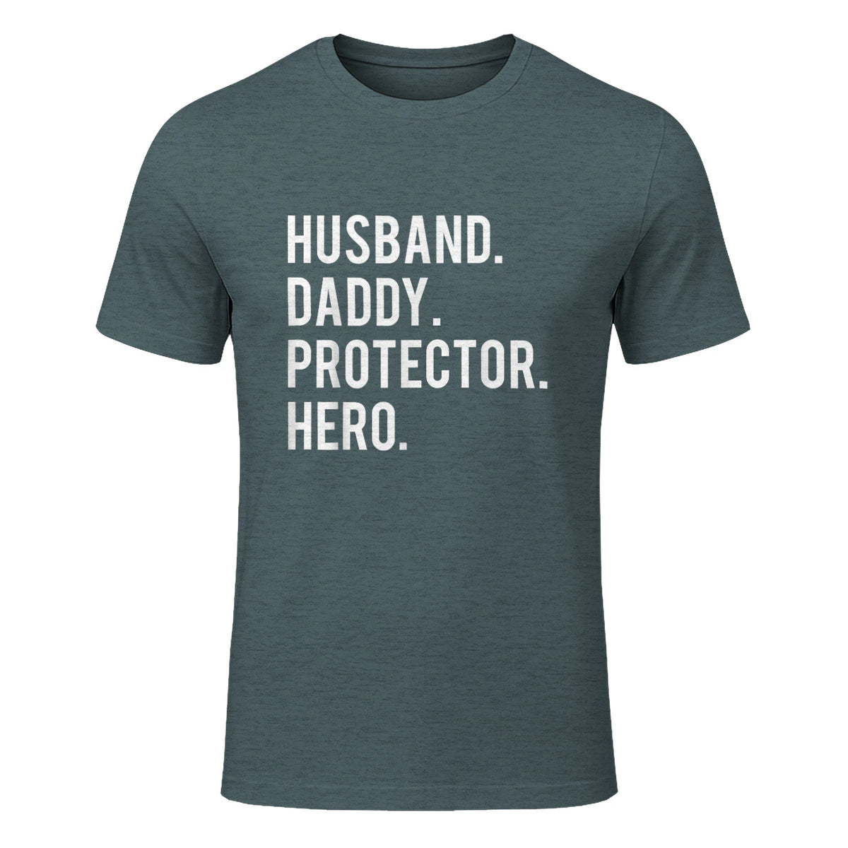Husband daddy protector hero T Shirt cool father dad tee in Dark Heather - front view