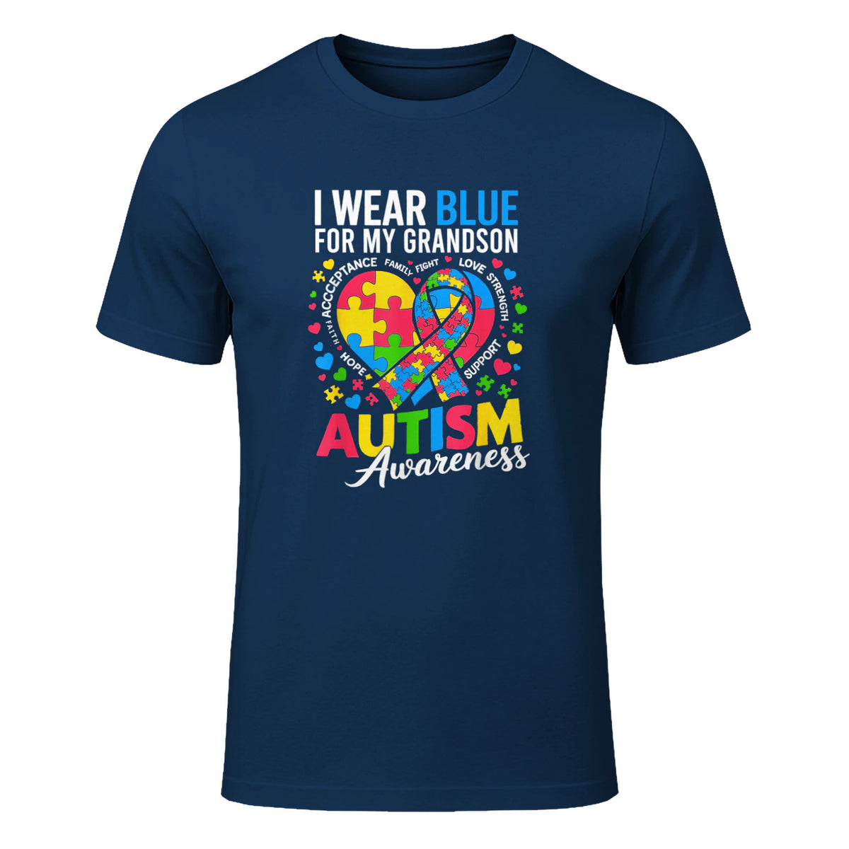 I Wear Blue for My Grandson Autism Awareness Grandma Nana in Navy - front view