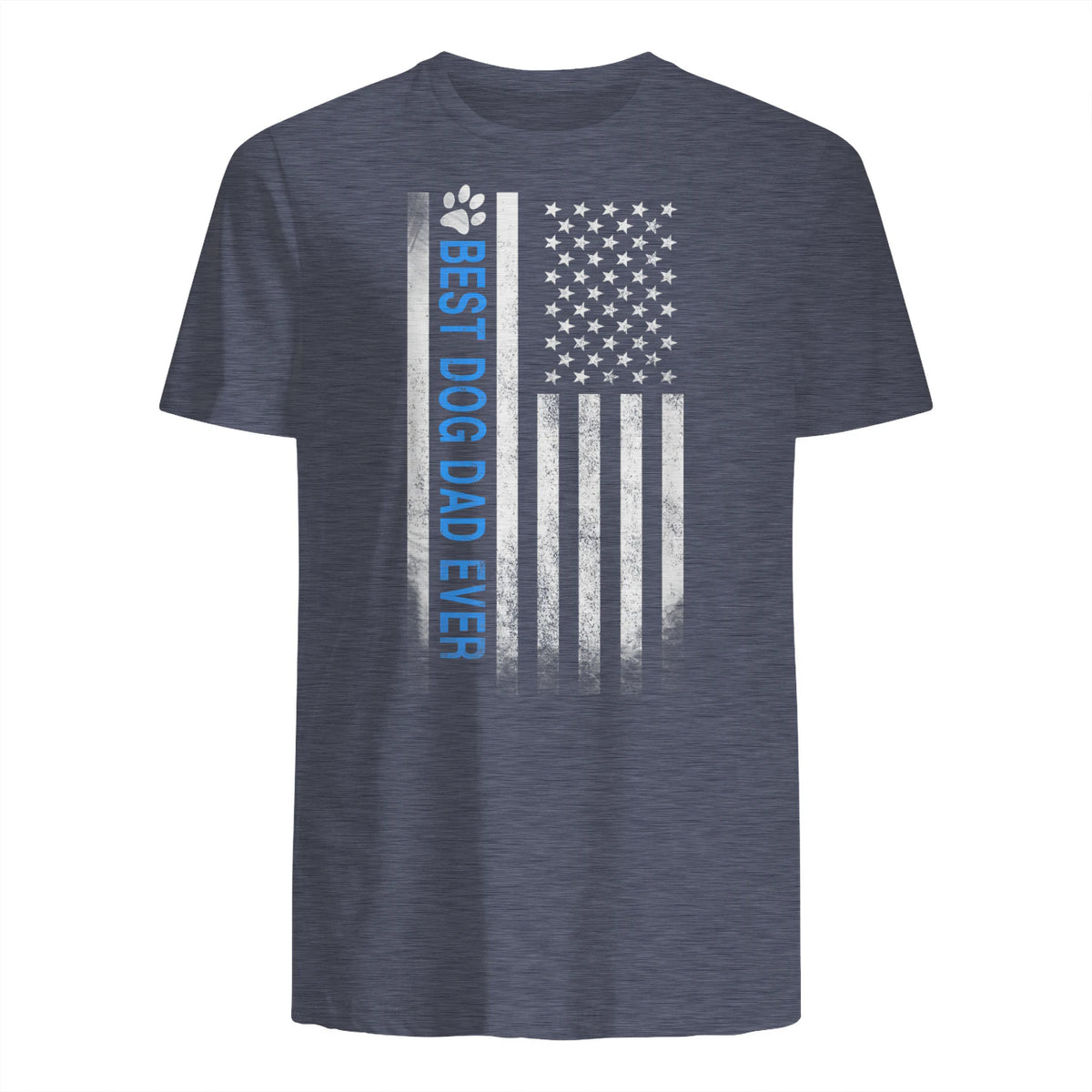 Best Dog Dad Ever American Flag T-Shirt Gift for Best Father in Heather Navy - back view