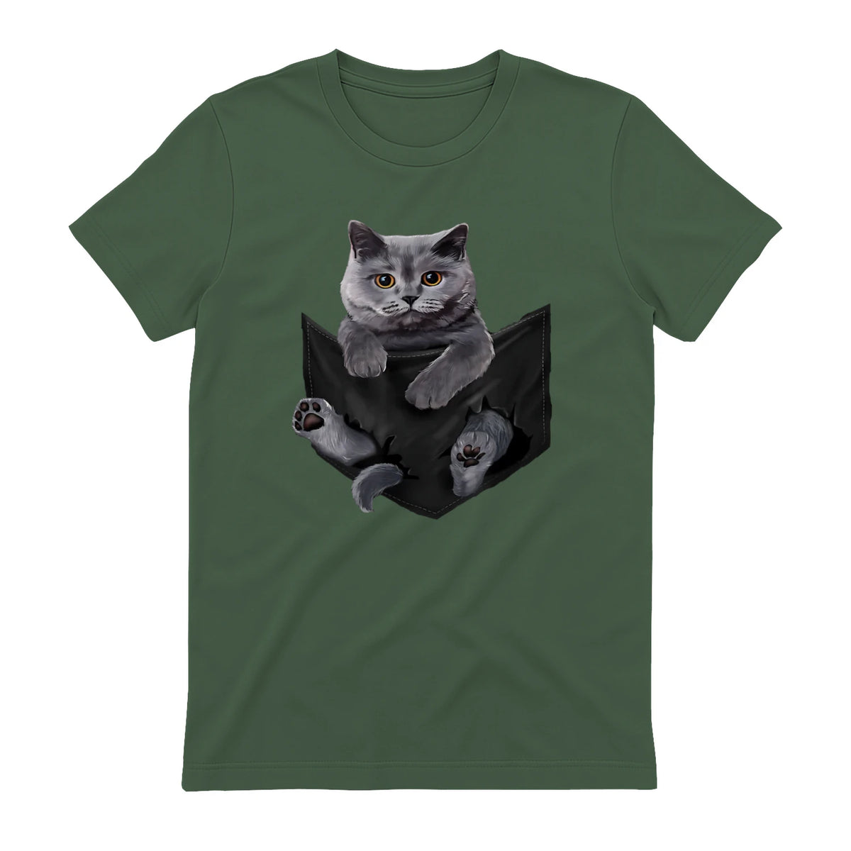 Cat Lovers British Shorthair In Pocket Fun Kitten in Military Green - back view