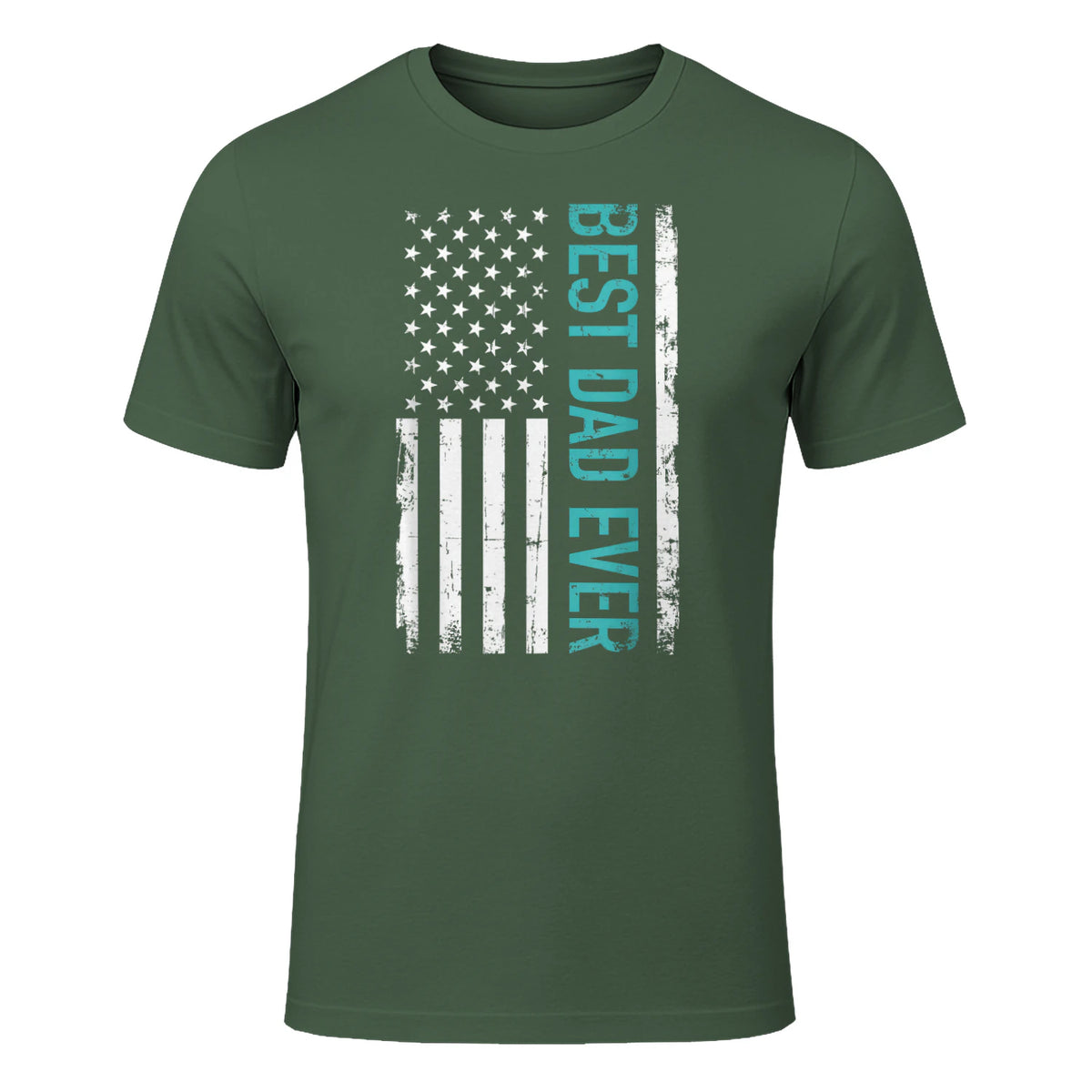Father's day Best dad ever with US american flag Short Sleeve in Military Green - front view