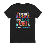 Autism Rocks Rolls Spins Flaps Awareness Boys Kids Women Men in Black - back view