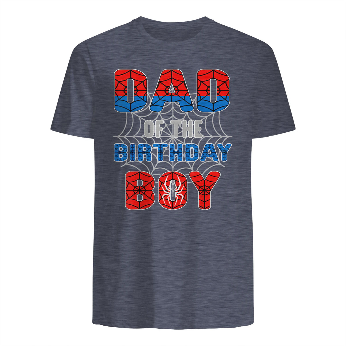 Birthday Boy Dad Spider Web T-Shirt in Heather Navy - back view