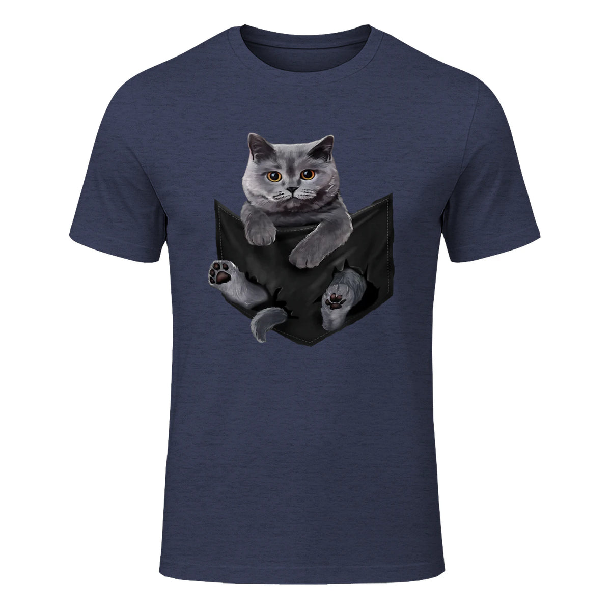 Cat Lovers British Shorthair In Pocket Fun Kitten in Heather Navy - front view