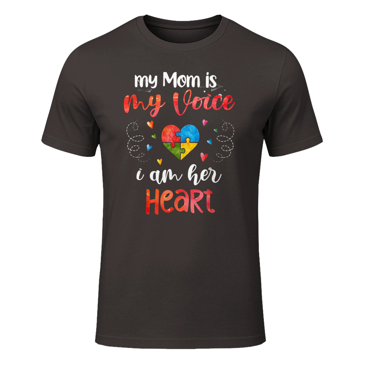 Autism Mom Support ASD T-Shirt in Dark Chocolate - front view