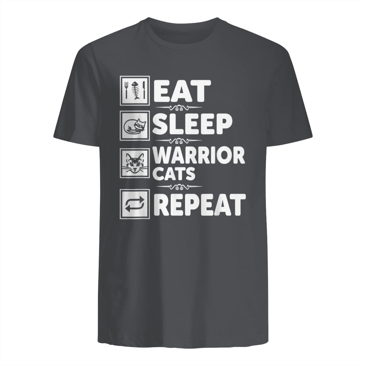 Cat & Cats Lover - Eat Sleep Warrior Cat Repeat - Cat T-Shirt in Charcoal - back view