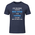 Départ Métier Super Pompier Humour Beau Gosse Pompier in Heather Navy - front view