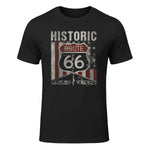Historic USA Route Sixty-Six Highway Road Sign T-Shirt in Black - front view