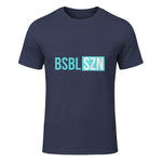 BSBL SZN Baseball Season Game Day Boys Girls Youth T-Shirt in Heather Navy - front view