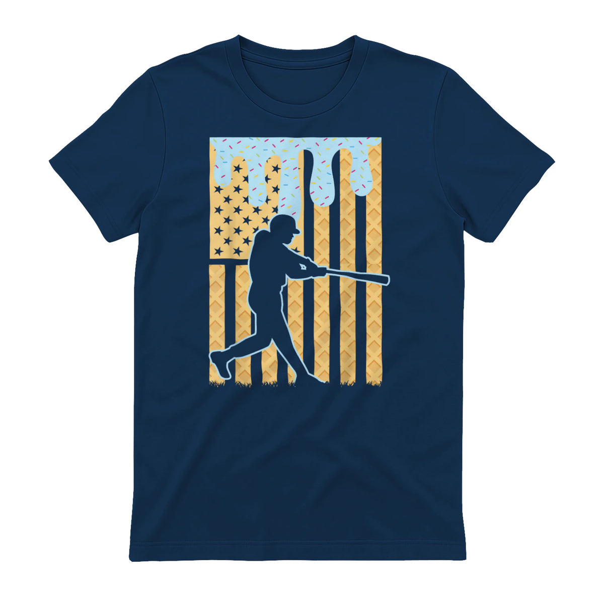Baseball Drip Boys Dripping Ice Cream Baseball American Flag T-Shirt in Navy - back view