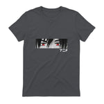 Anime in Japanese Characters Kawaii Eyes Face Short Sleeve in Charcoal - back view