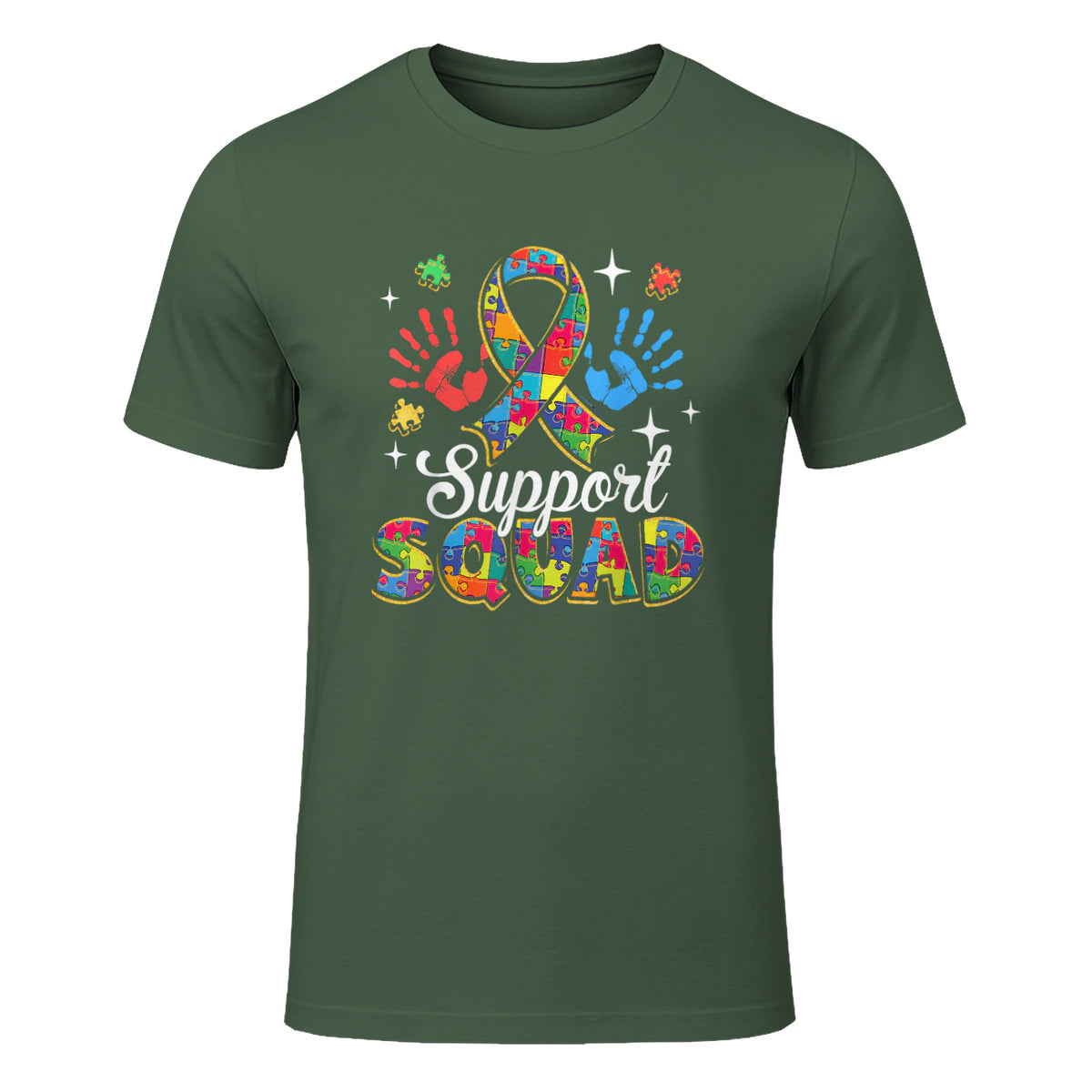 Autism Awareness Autism Support Squad Family in Military Green - front view