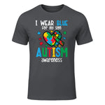 Autism Awareness Wear Blue for My Son ASD Mom Dad Men Women in Charcoal - front view