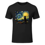 Starry Night Cat Lover T-Shirt in Black - front view