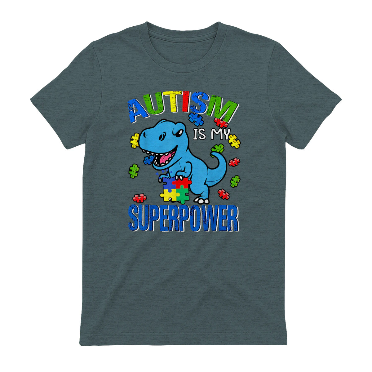 Kids Autism Awareness is My Superpower Boys in Dark Heather - back view