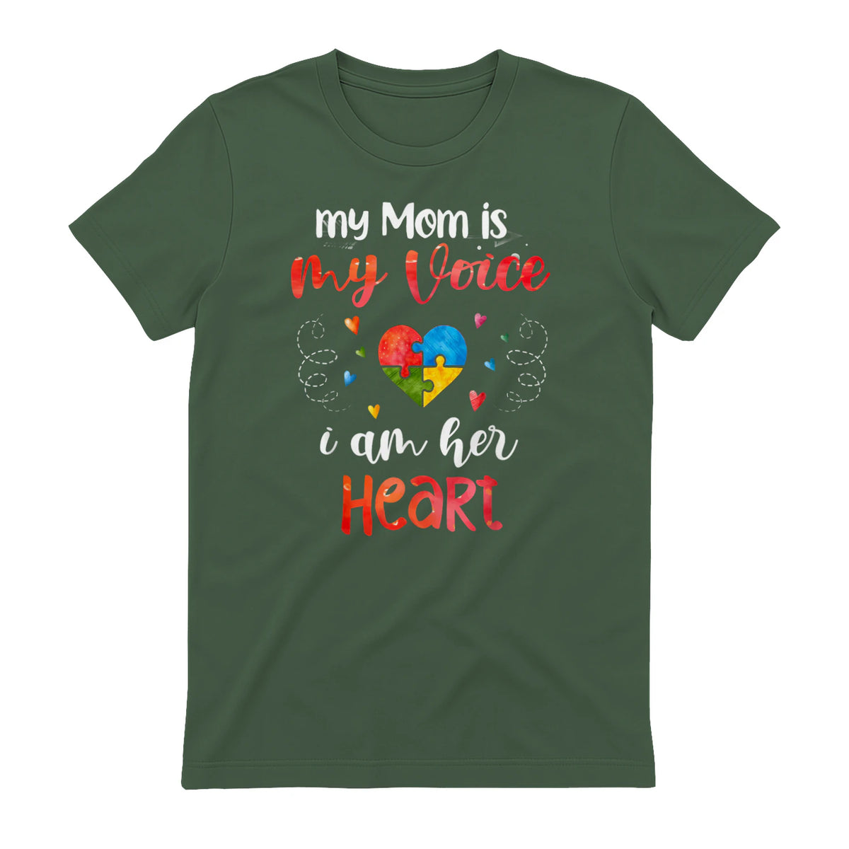 Autism Mom Support ASD T-Shirt in Military Green - back view