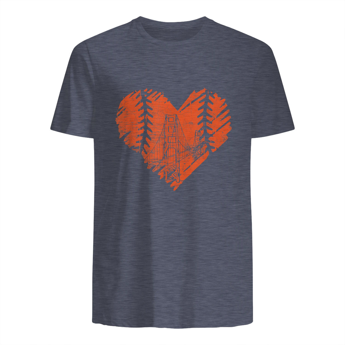 US State San Francisco Baseball Vintage Heart T-Shirt in Heather Navy - back view