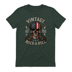 Vintage Rock Skull American Flag Guitar Retro Rock and Roll T-Shirt in Forest Green - back view