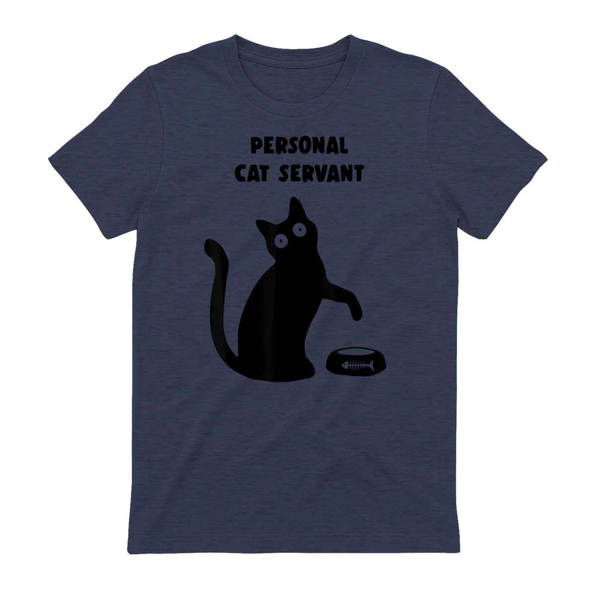 Personal Cat Servant Shirt Funny Black Cat Lover Gift in Heather Navy - back view