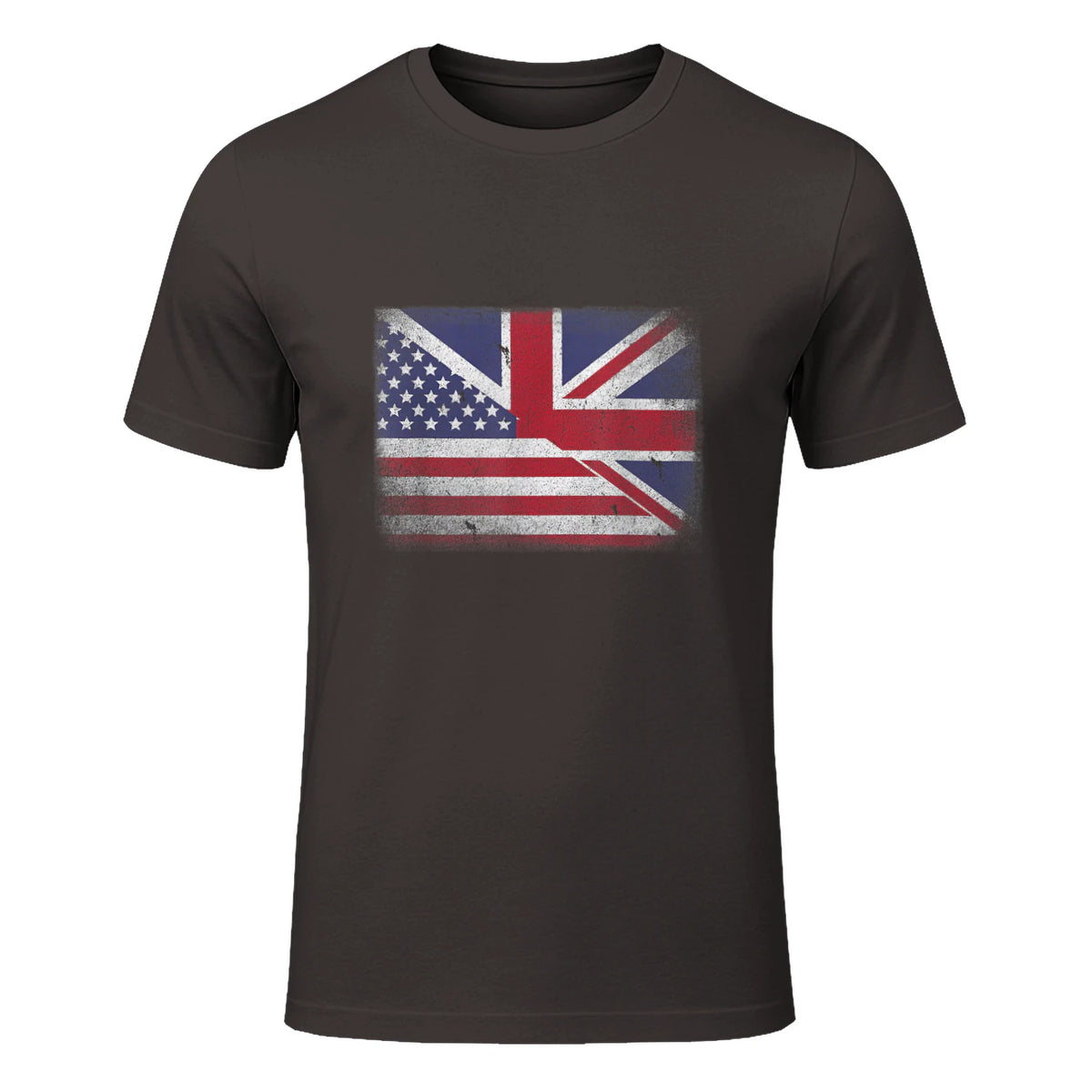 Vintage Half American Half British Flag Great Britain USA T-Shirt in Dark Chocolate - front view