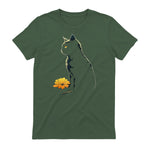 Cat Artwork - Flowers Art Cat Motif Animal Cat T-Shirt in Military Green - back view