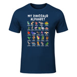 Types Of Dinosaurs Alphabet Dino Identification T-Shirt in Navy - front view