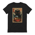 Cute Kawaii Gamer Cat Funny Ramen Retro Japanese Cat Gaming T-Shirt in Black - back view