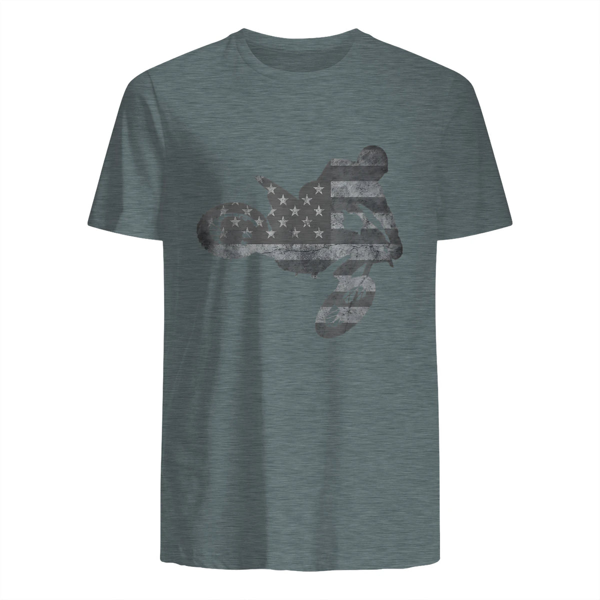 Dirt Bike American Flag T-Shirt Motocross Enduro Shirt T-Shirt in Dark Heather - back view